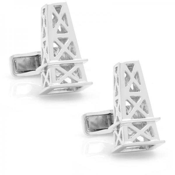 Men's Designed Oil Derrick Cufflinks in Sterling Silver