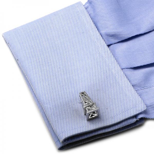 Men's Designed Oil Derrick Cufflinks in Sterling Silver