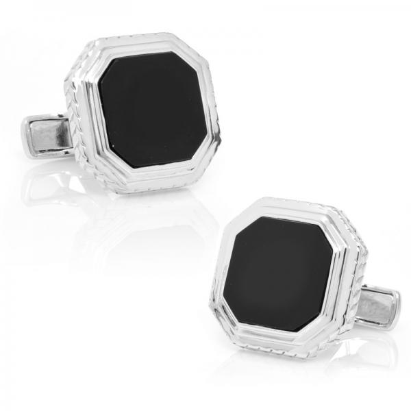 Men's Octagon Genuine Onyx Cufflinks in Sterling Silver