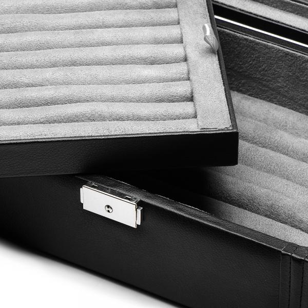 Men's Black Bonded Leather Cufflink Case Jewelry Storage Holds 72 Pair