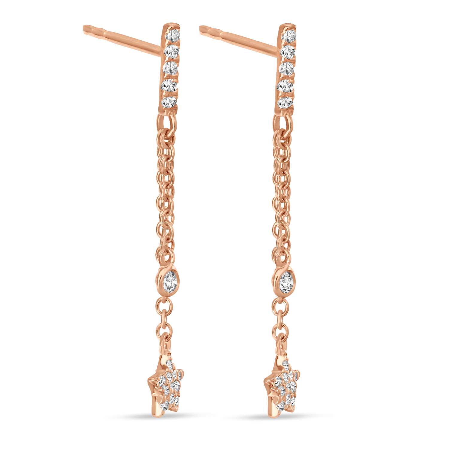 Diamond Drop Star Earrings 14k Rose Gold (0.10ct)
