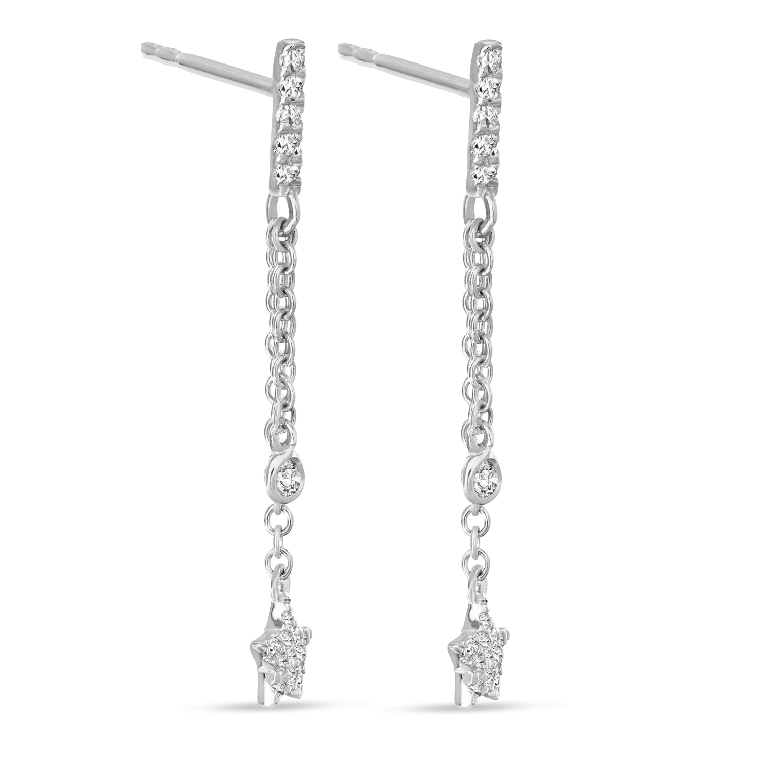 Diamond Drop Star Earrings 14k White Gold (0.10ct)