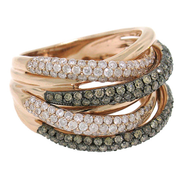 1.60ct 14k Rose Gold White & Champagne Diamond Bridge Ring