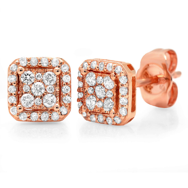 0.22ct 14k Rose Gold Diamond Square Stud Earrings