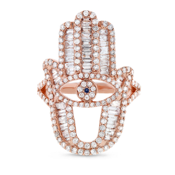 1.64ct 14k Rose Gold Diamond Hamsa Ring