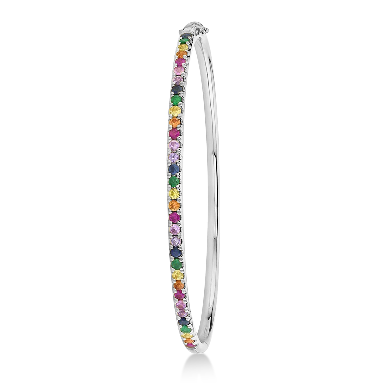 Rainbow Sapphire Gemstone Pave Bracelet in 14k White Gold (1.18ct)