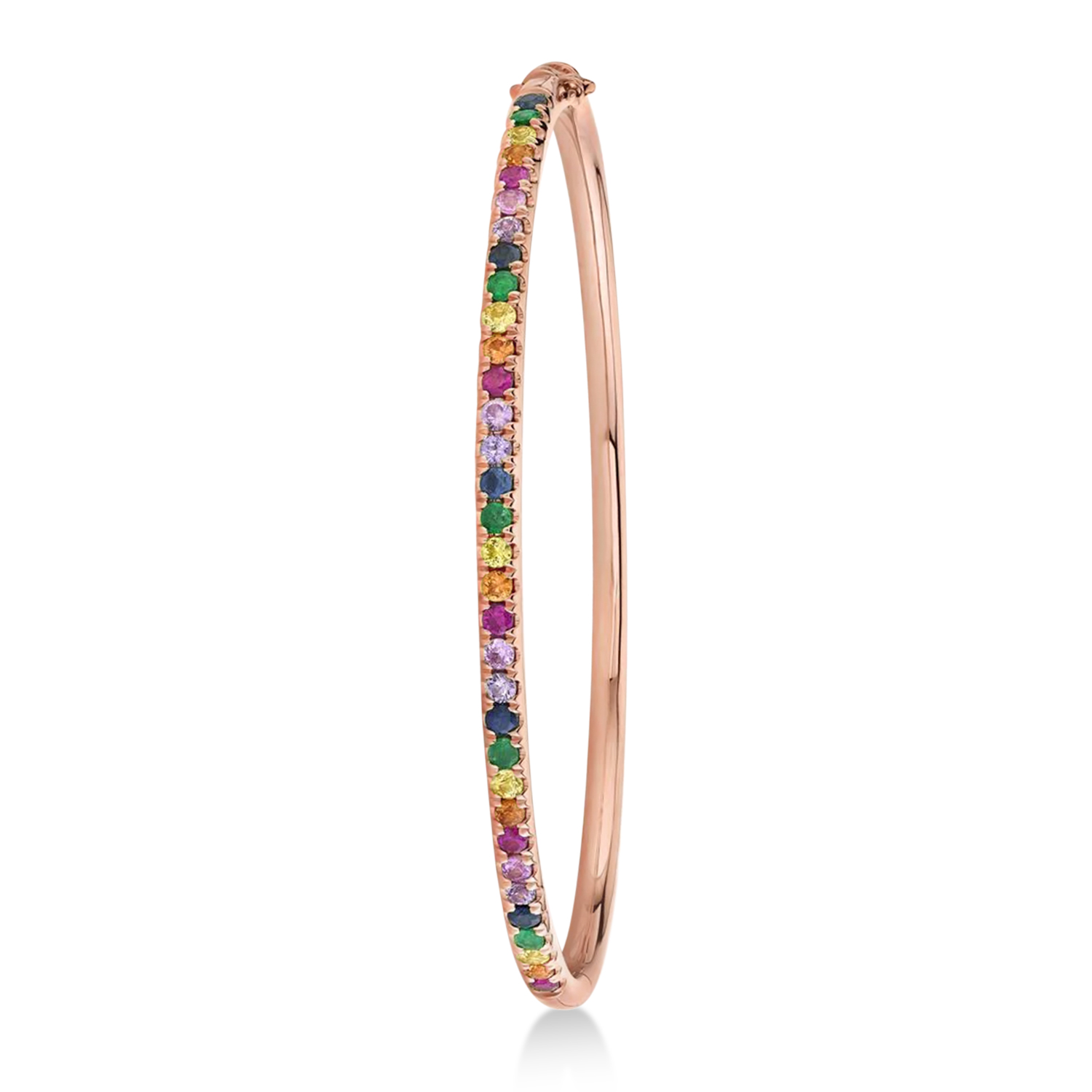 Rainbow Sapphire Gemstone Pave Bracelet in 14k Rose Gold (1.18ct)