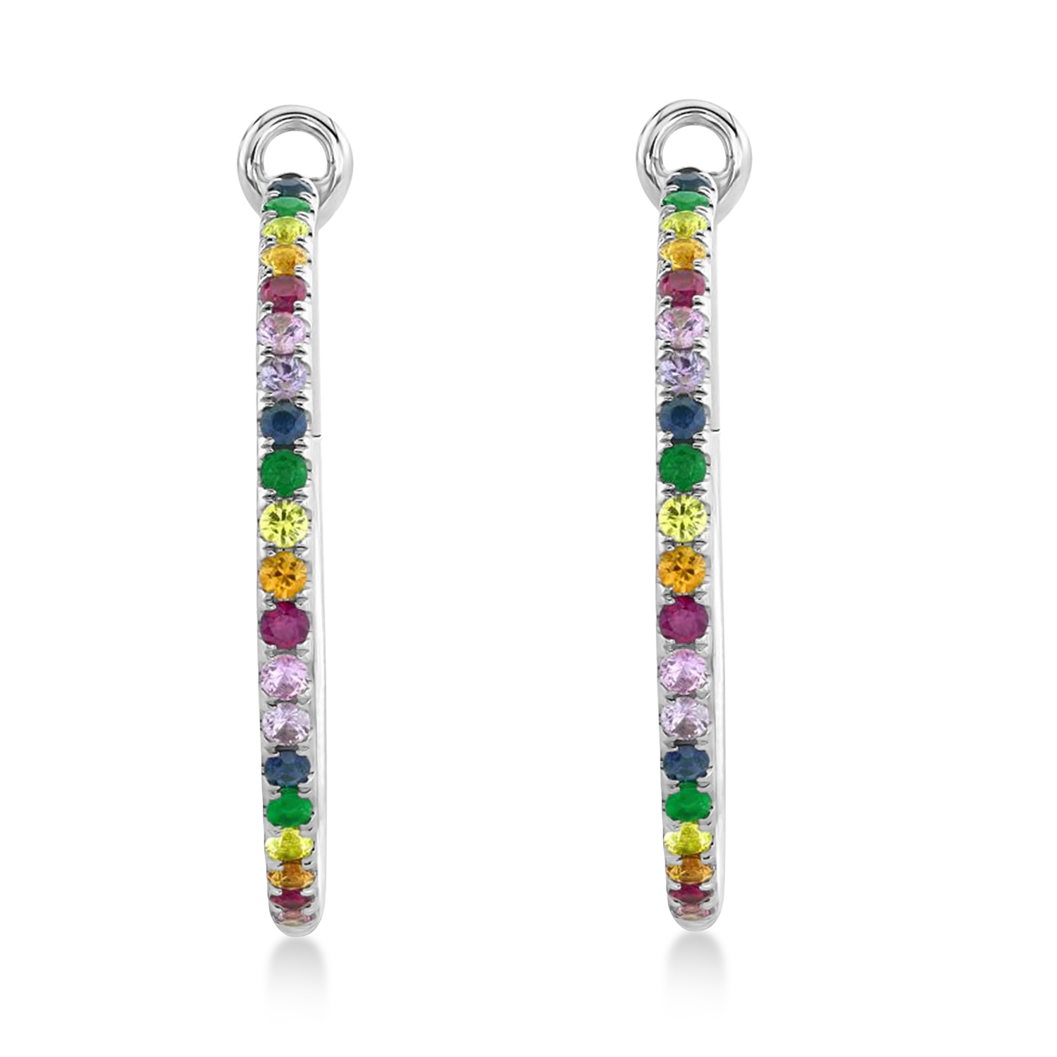 Multi-Color Sapphire Pave Hoop Earrings 14k White Gold (1.9ct)