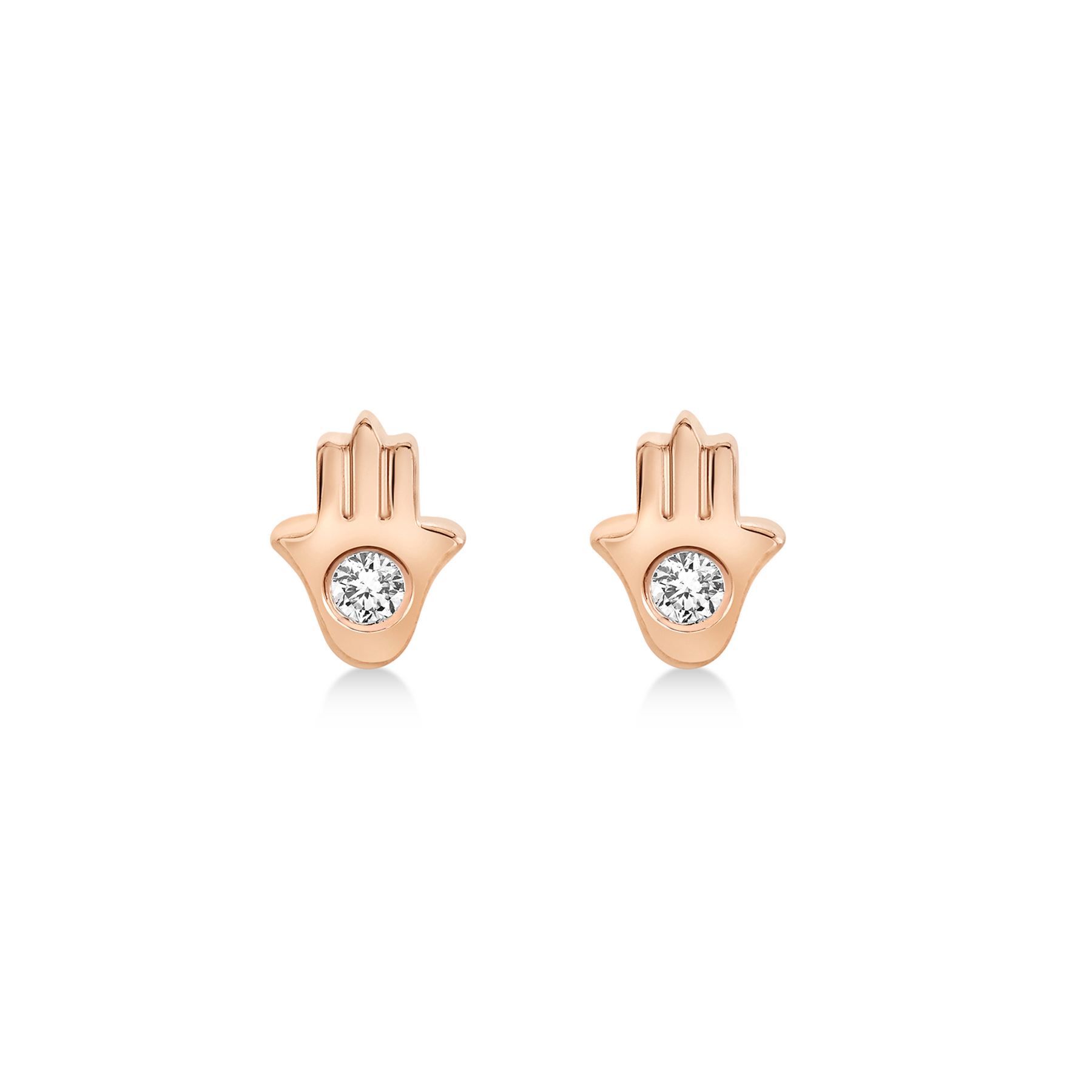 Diamond Bezel Hamsa Stud Earrings 14k Rose Gold (0.06ct)
