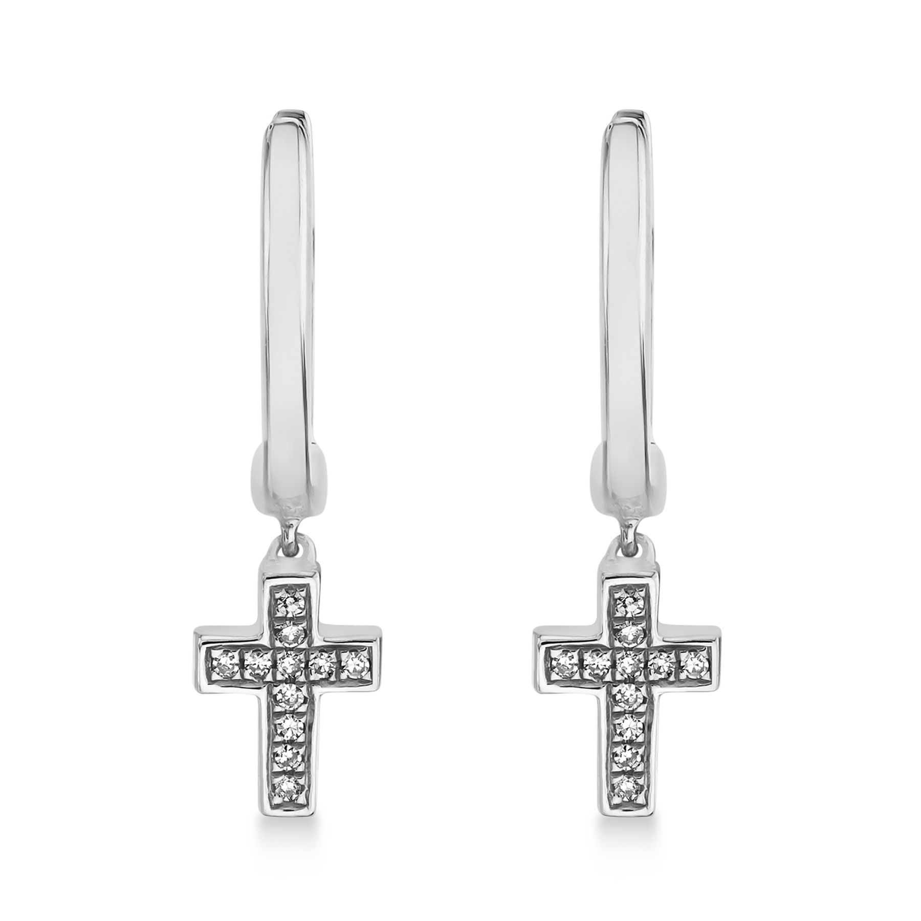 Diamond Accented Cross Drop Huggie Earrings 14k White Gold (0.04ct)