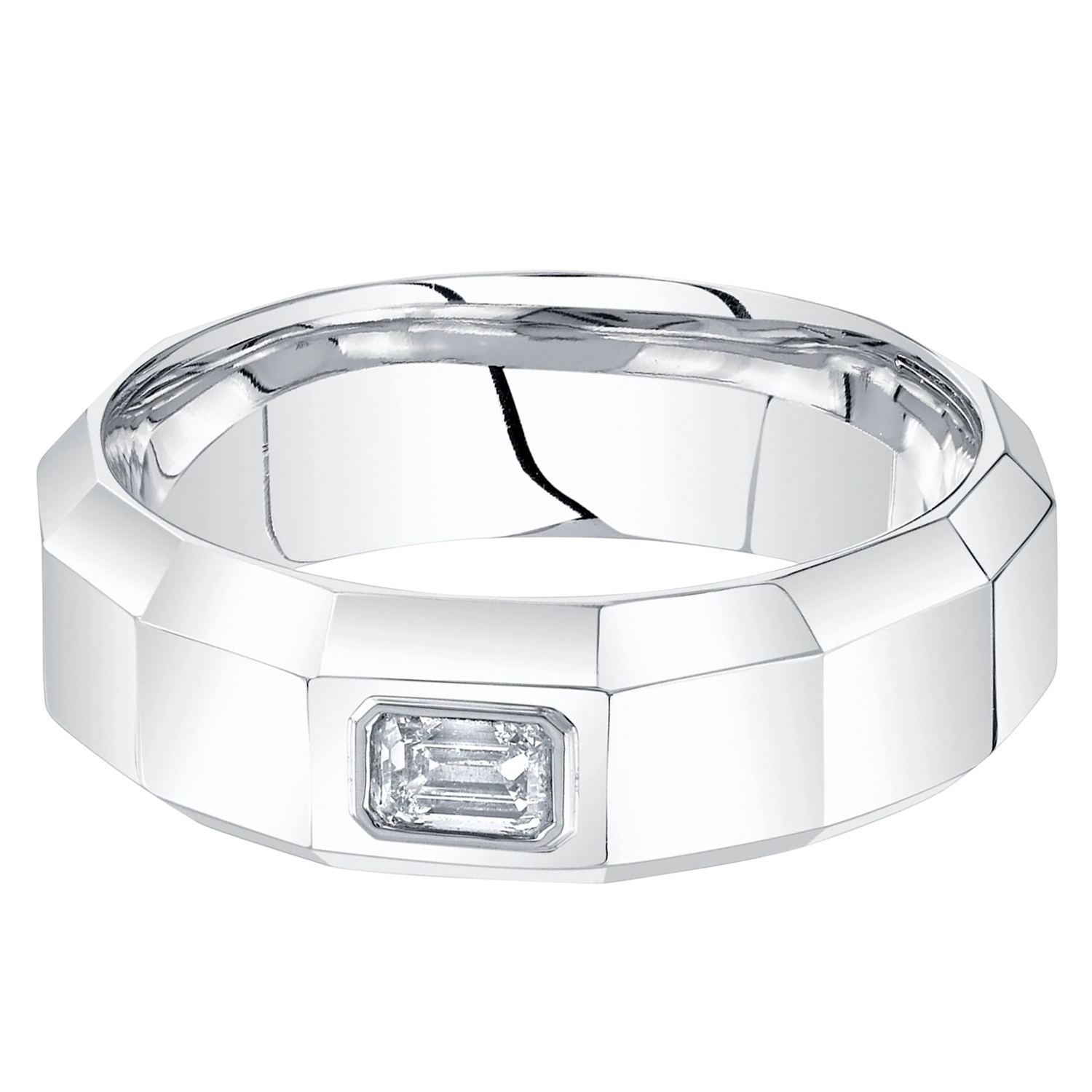 Emerald Cut Lab Grown Diamond Mens Wedding Ring Band 14K White Gold (0.32ct)