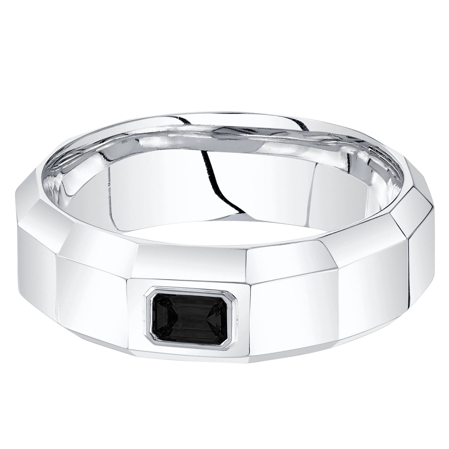 Emerald Cut Black Lab Diamond Mens Wedding Ring Band 14K White Gold (0.32ct)