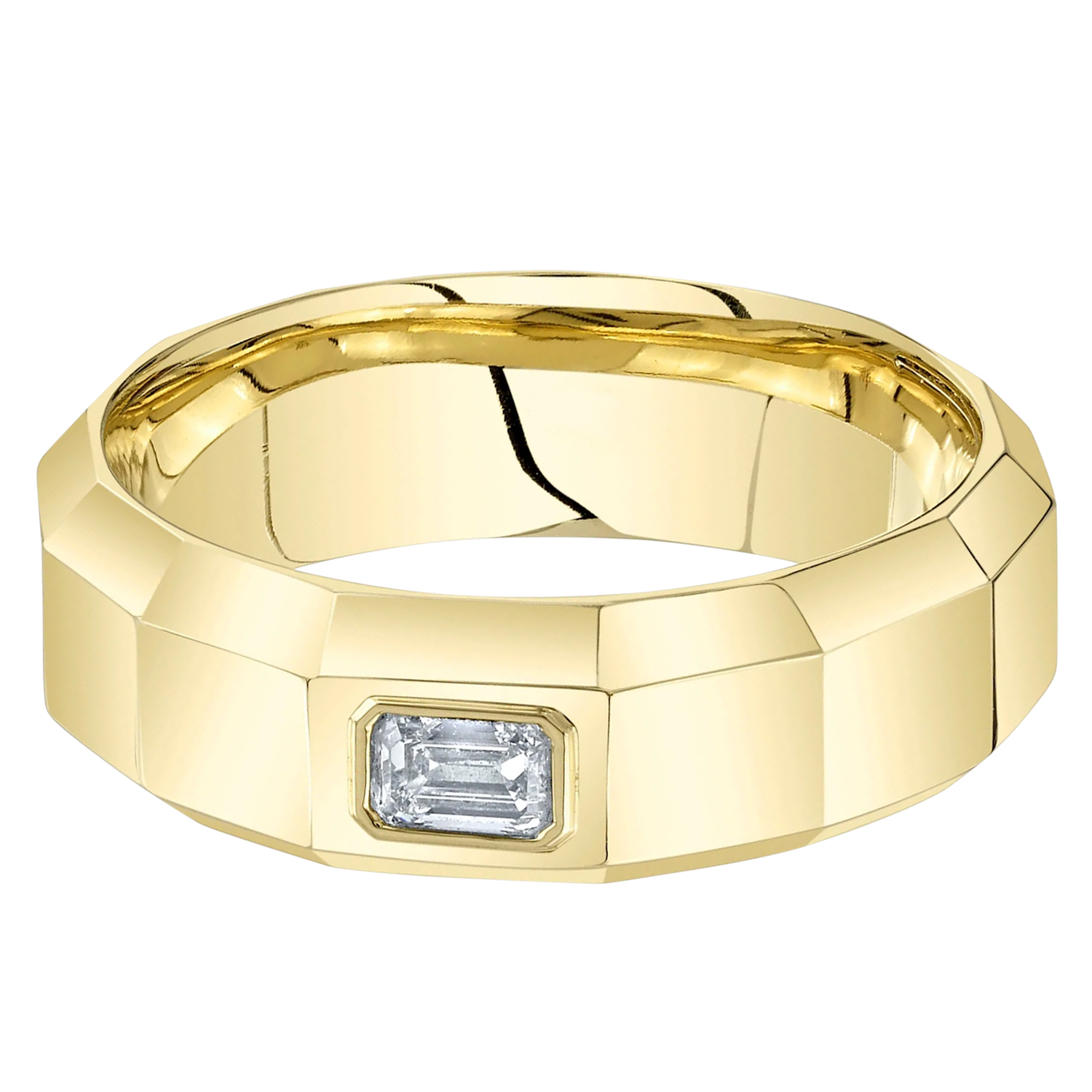 Emerald Cut Lab Grown Diamond Mens Wedding Ring Band 14K Yellow Gold (0.32ct)