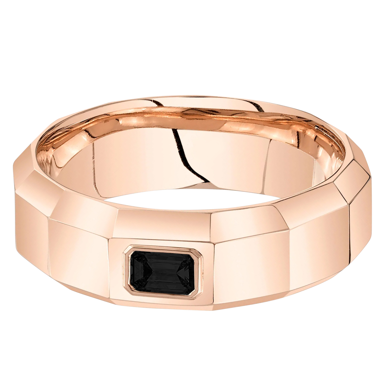 Emerald Cut Black Lab Diamond Mens Wedding Ring Band 14K Rose Gold (0.32ct)