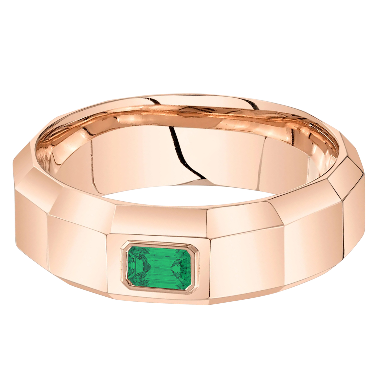 Lab Grown Emerald Mens Wedding Ring Band 14K Rose Gold (0.32ct)