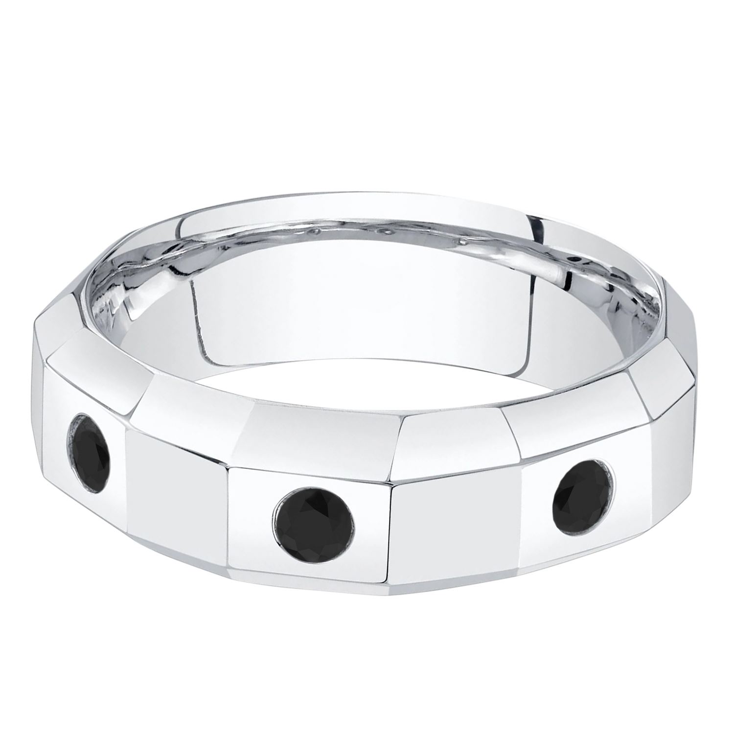 Round Lab Grown Black Diamond Mens Wedding Ring Band 14K White Gold (0.26ct)