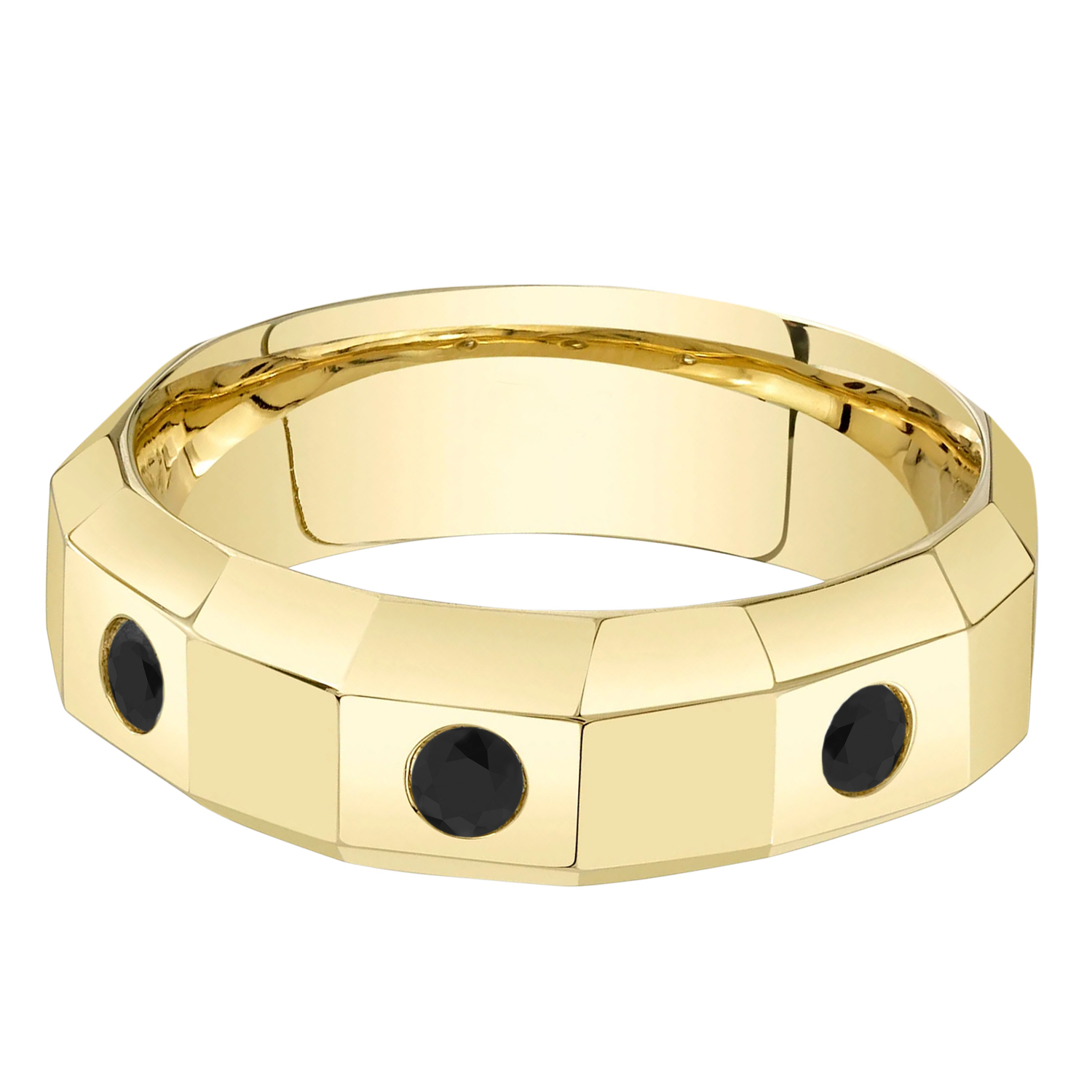 Round Lab Grown Black Diamond Mens Wedding Ring Band 14K Yellow Gold (0.26ct)