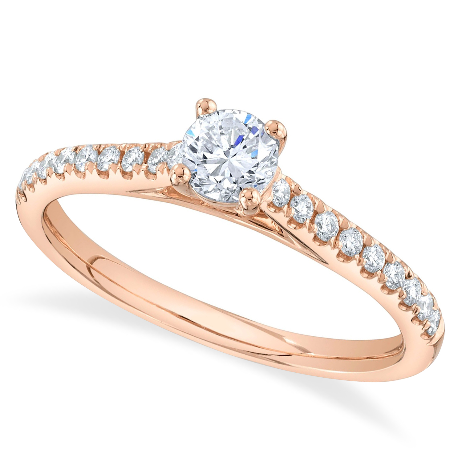 Round Solitaire & Diamond Accent Engagement Ring 14K Rose Gold (0.59ct)