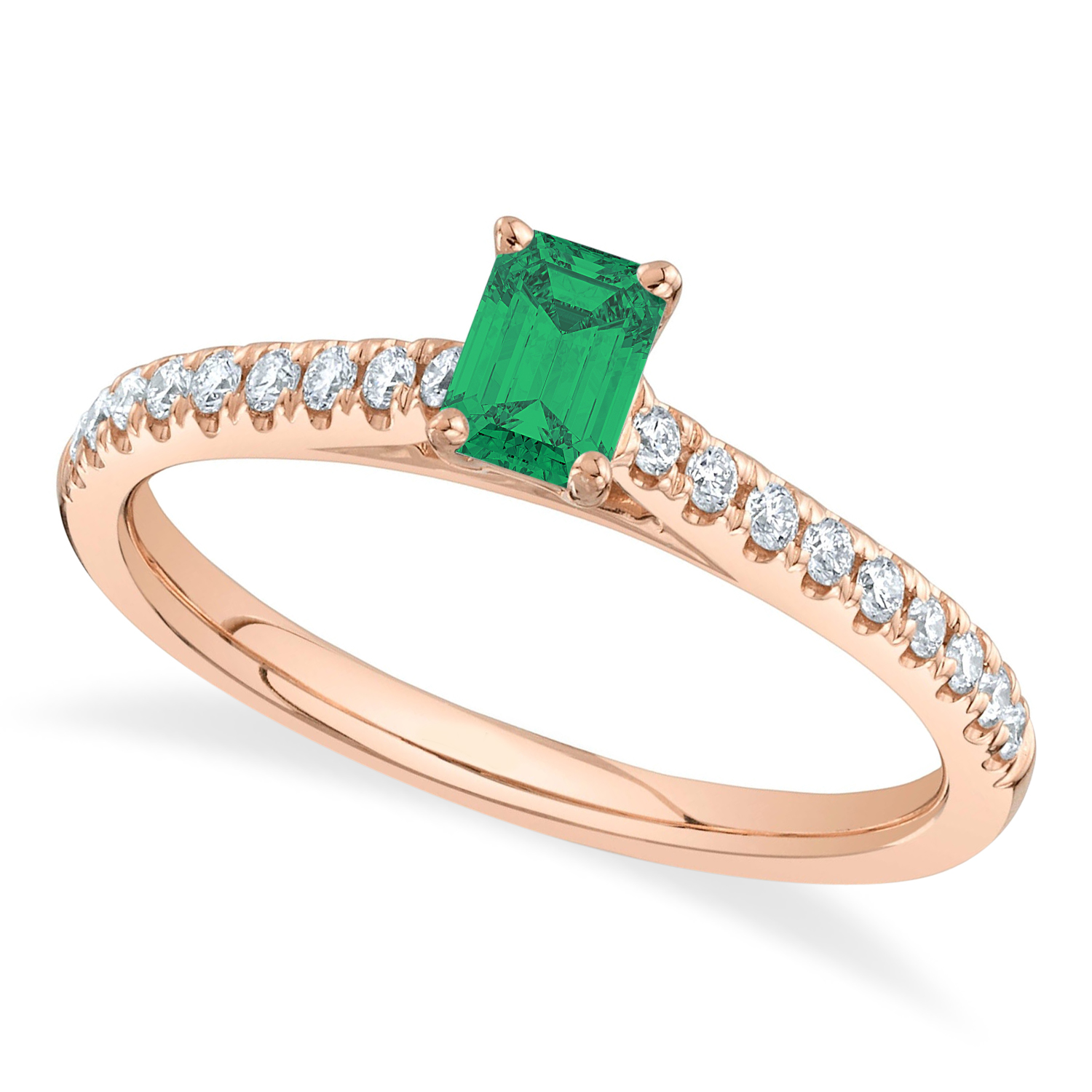 Emerald  & Diamond Accented Engagement Ring 14K Rose Gold (0.75ct)