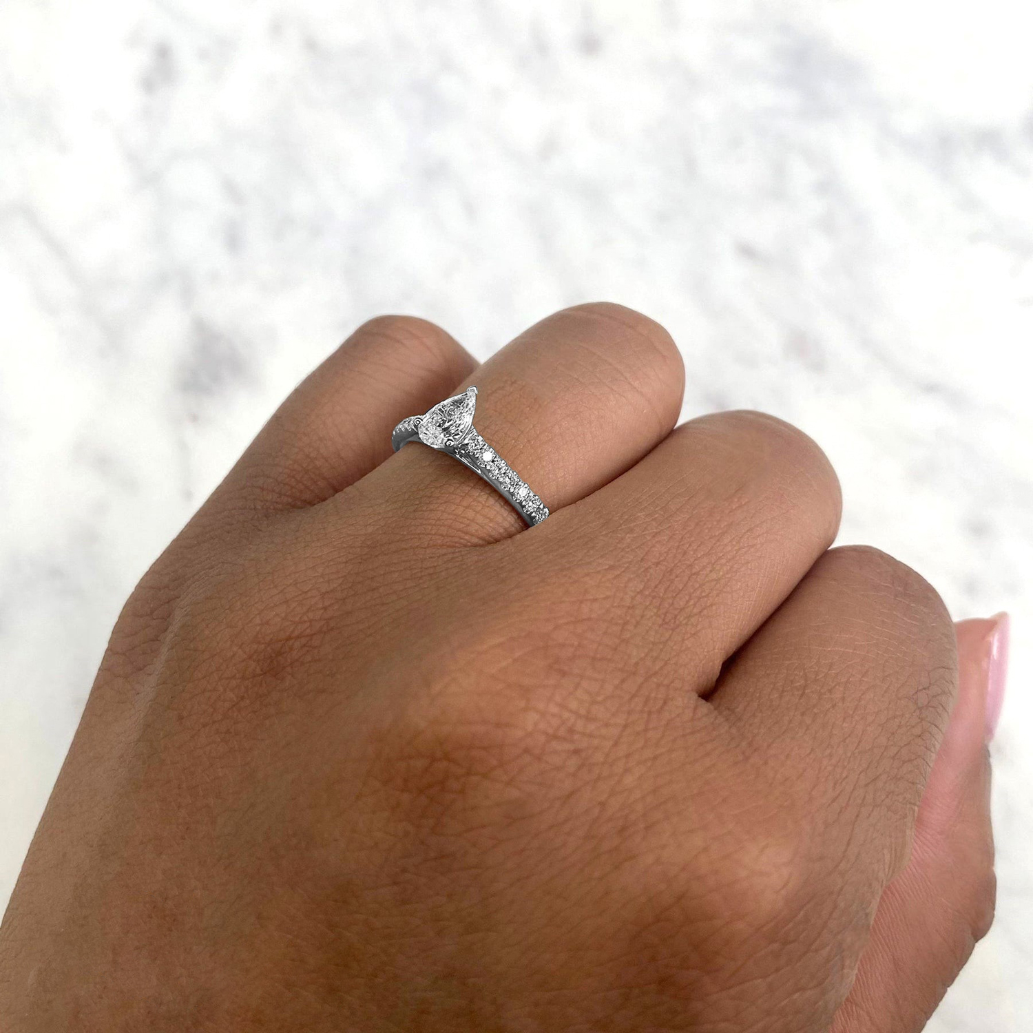 Pear Diamond Solitaire Engagement Ring 14K White Gold (0.59ct)