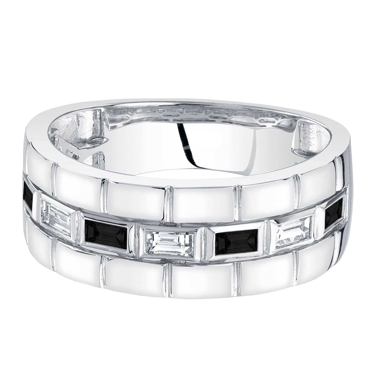Baguette Lab Grown Black & White Diamond Mens Wedding Ring Band 14K White Gold (0.50ct)