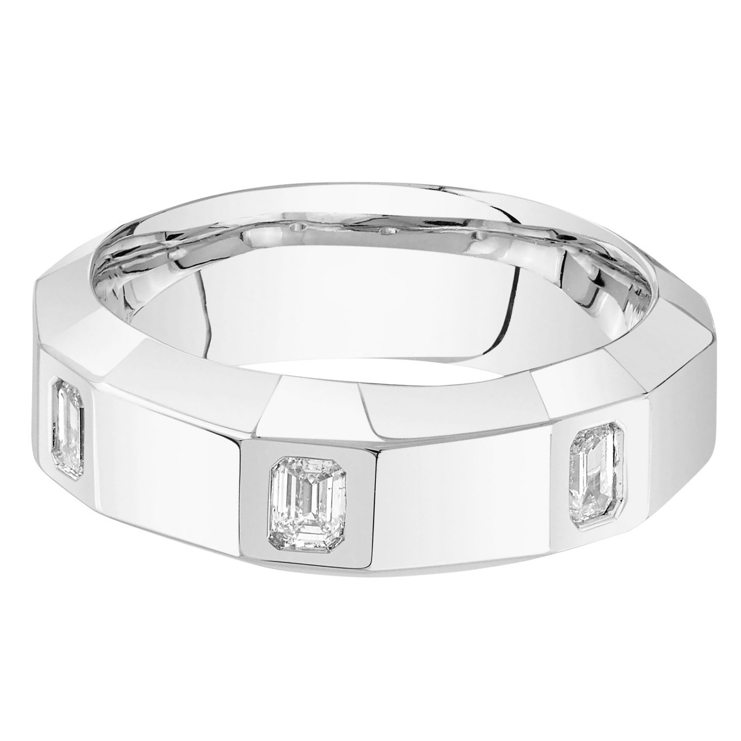 Emerald Cut Diamond Mens Wedding Ring Band 14K White Gold (0.44ct)