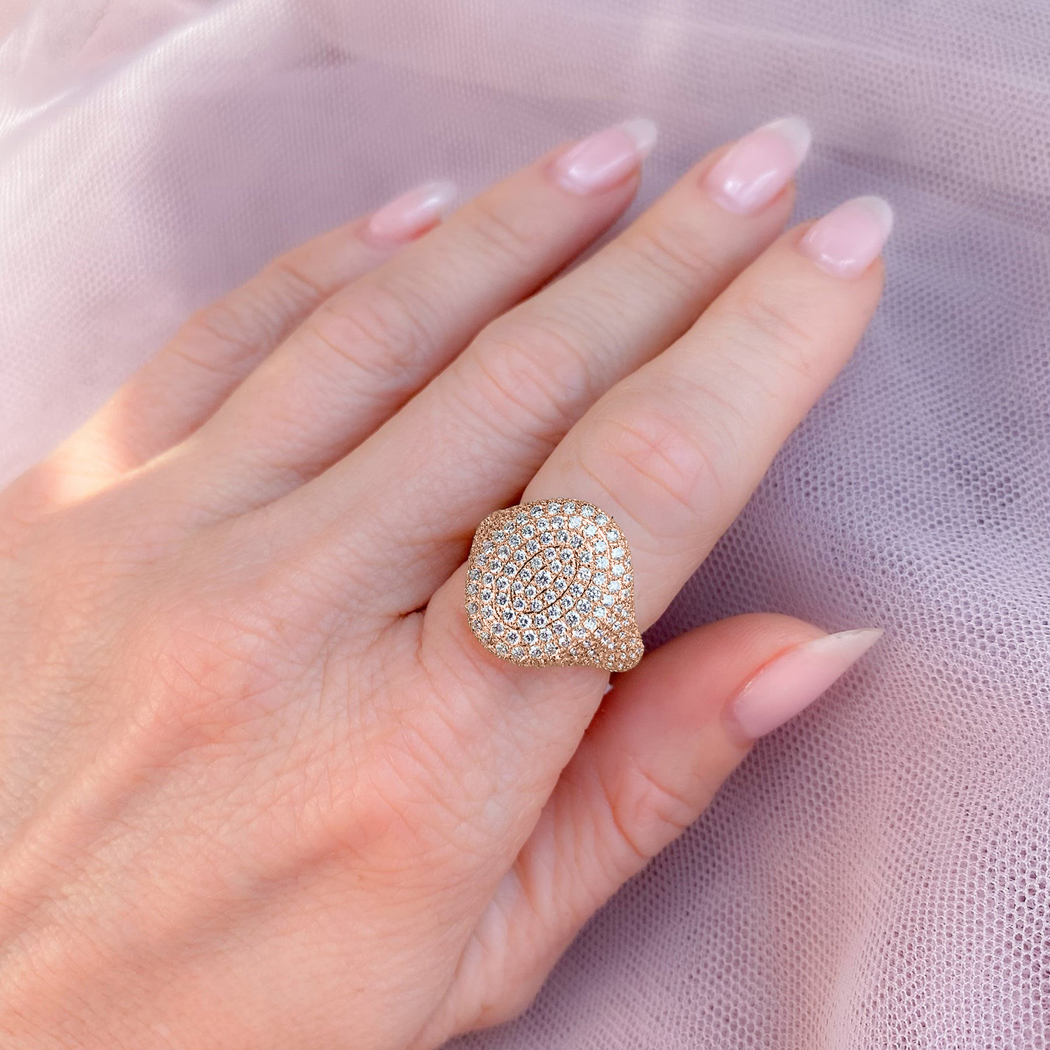Diamond Pave Halo Cigar Cocktail Ring 14K Rose Gold (2.30ct)