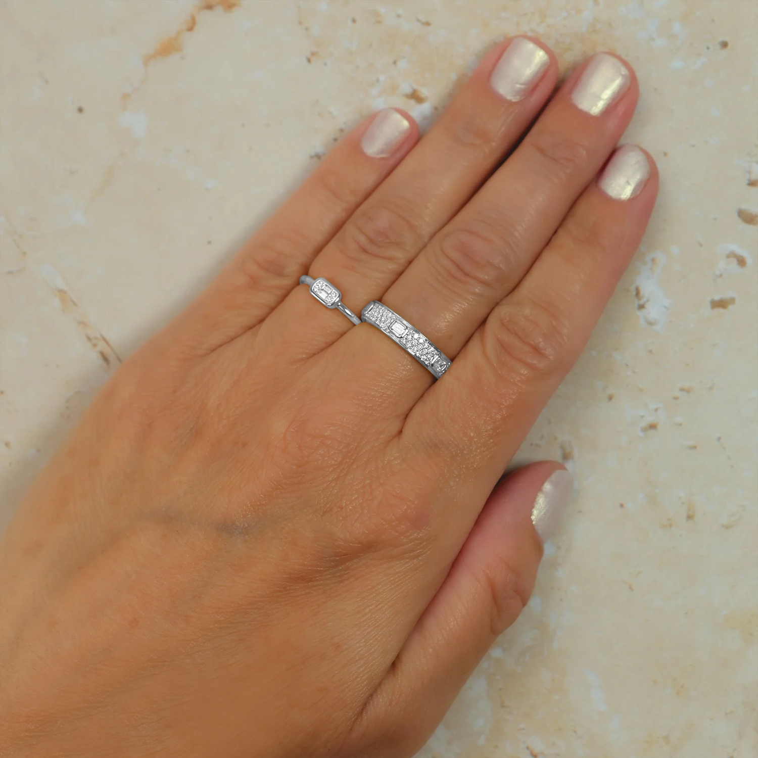 Emerald Cut Diamond Wedding Ring Band 14K White Gold (.49ct)