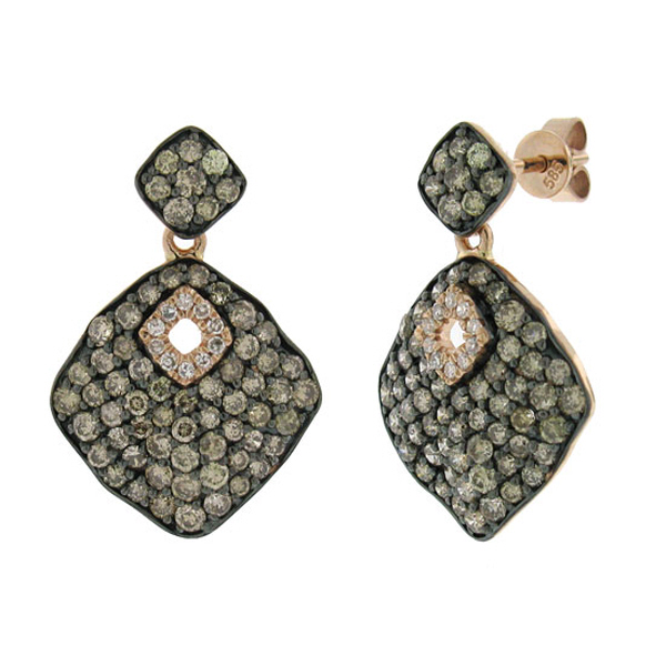 1.81ct 14k Rose Gold White & Champagne Diamond Earrings