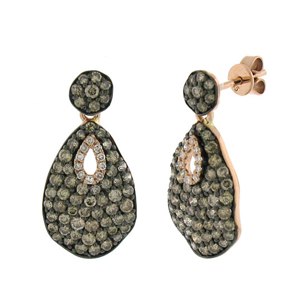 1.80ct 14k Rose Gold White & Champagne Diamond Earrings