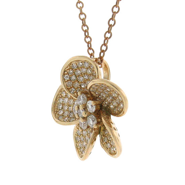 0.55ct 14k Rose Gold Diamond Flower Pendant Necklace