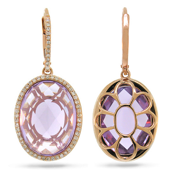 0.38ct Diamond & 15.57ct Amethyst 14k Rose Gold Earrings