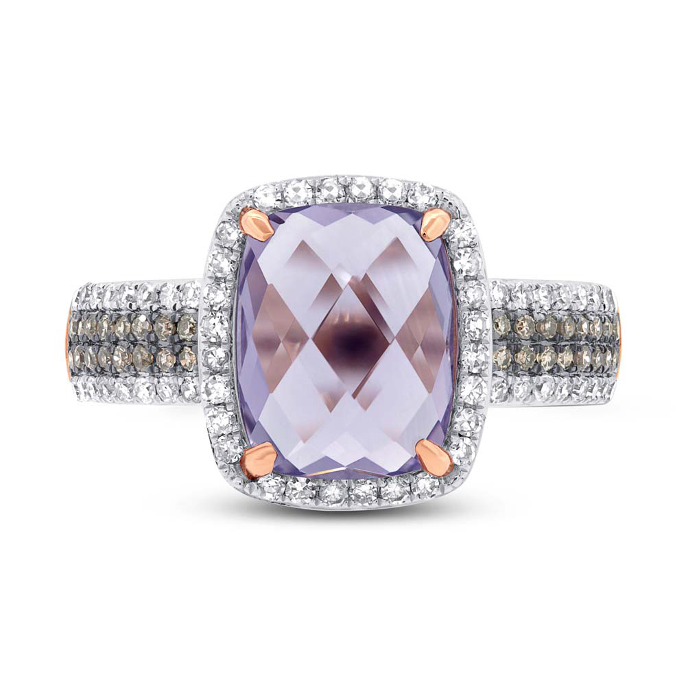 0.45ct White & Champagne Diamond & 3.21ct Amethyst Rose Gold Ring