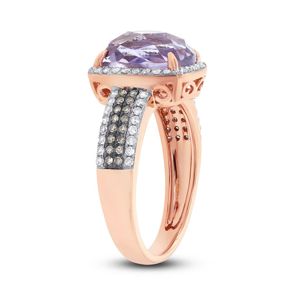 0.45ct White & Champagne Diamond & 3.21ct Amethyst Rose Gold Ring