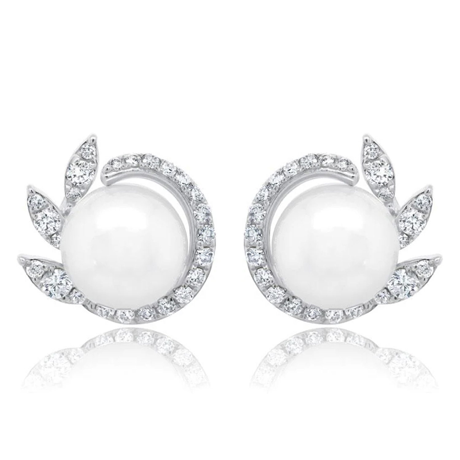 Diamond & Cultured Pearl Stud Earrings 14K White Gold (0.42ct)