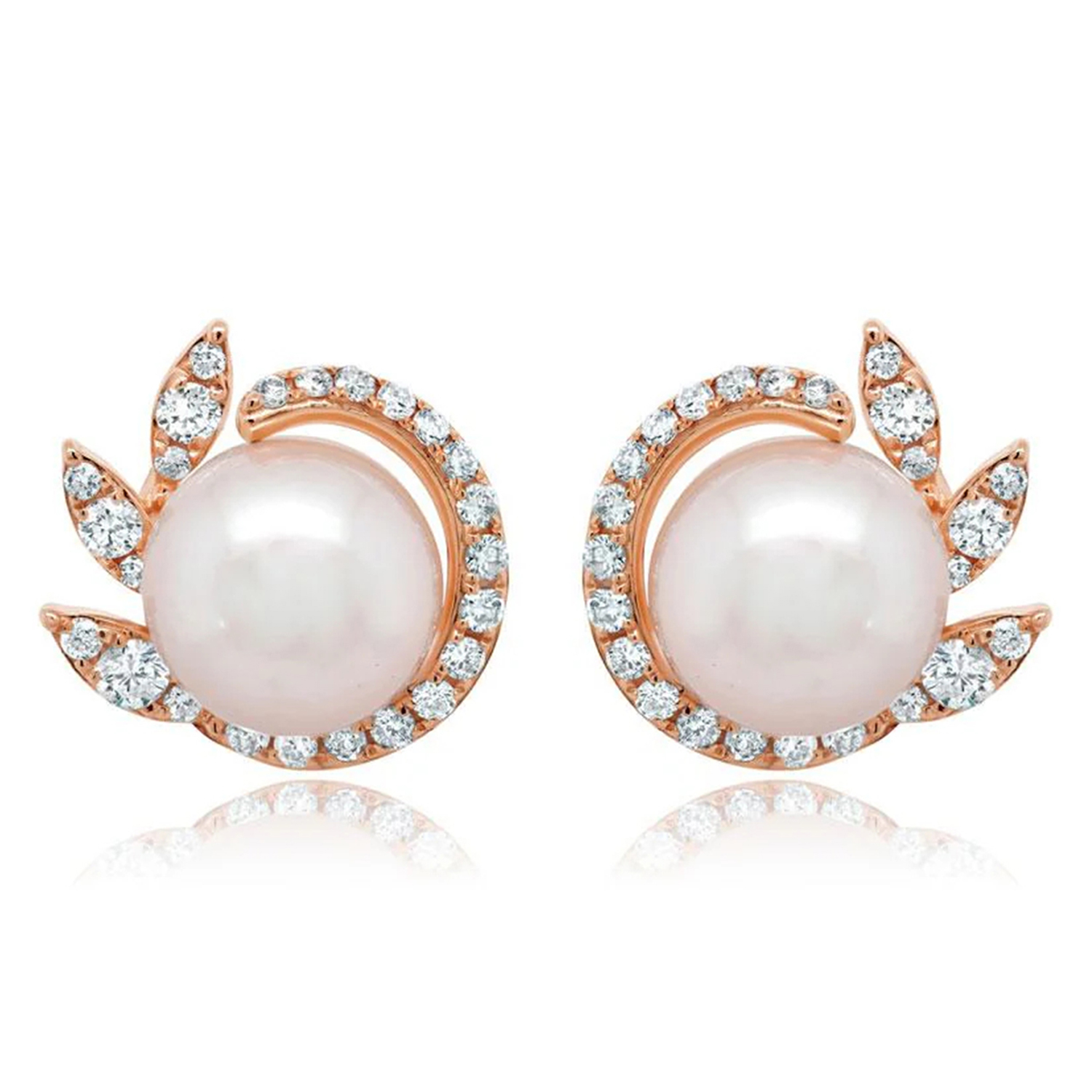 Diamond & Cultured Pearl Stud Earrings 14K Rose Gold (0.42ct)