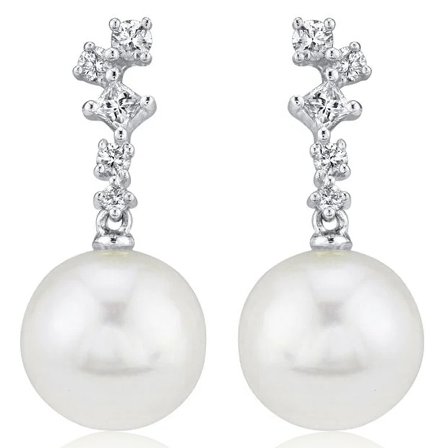 Diamond & Cultured Pearl Dangling Earrings 14K White Gold (0.22ct)