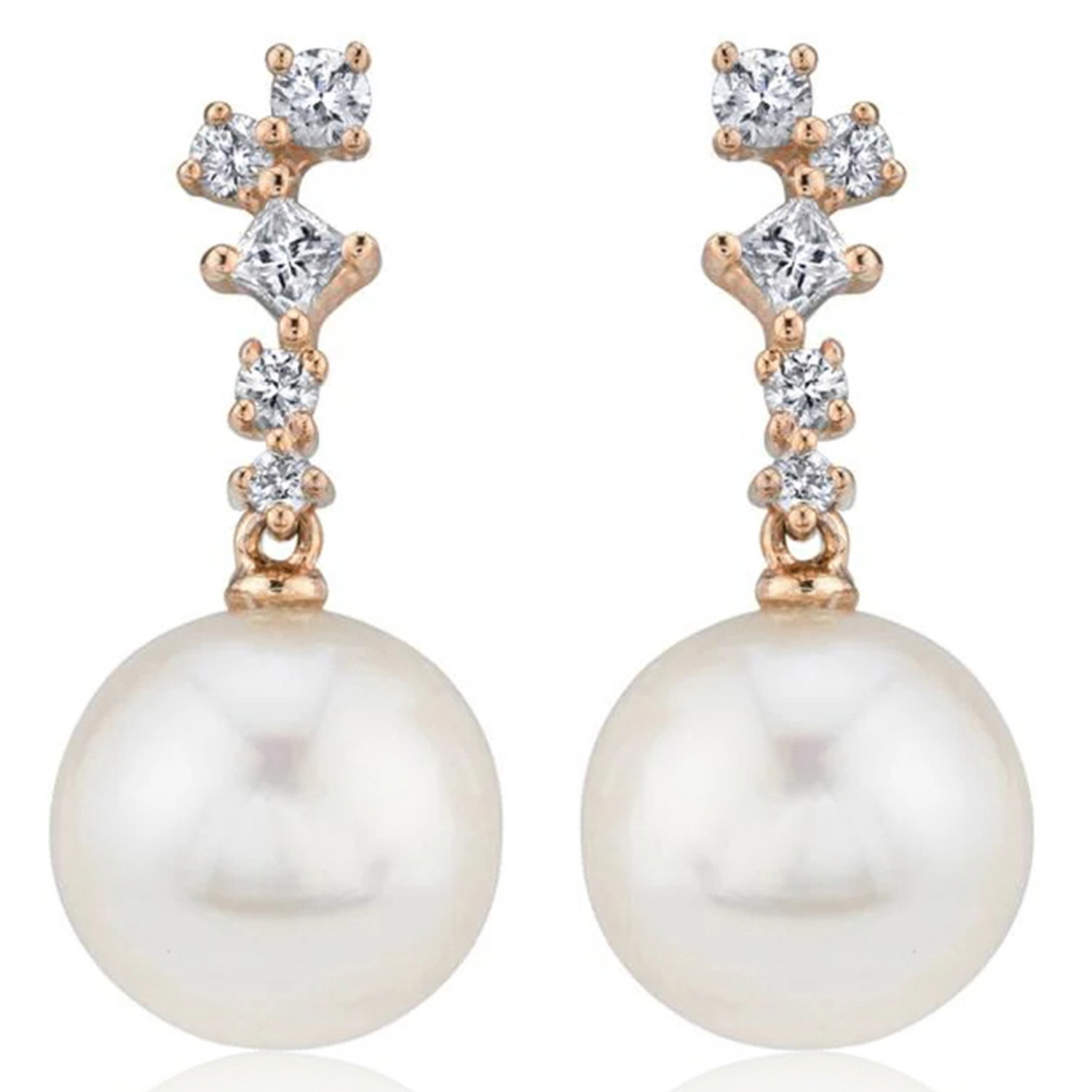 Diamond & Cultured Pearl Dangling Earrings 14K Rose Gold (0.22ct)