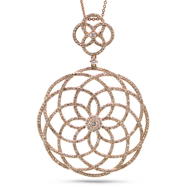 1.92ct 14k Rose Gold Diamond Lace Pendant Necklace