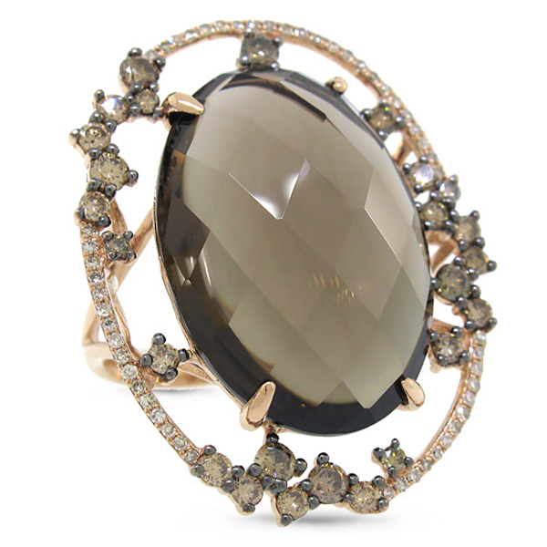 0.96ct White & Champagne Diamond & 18.84ct Smokey Topaz 14k Rose Gold Ring
