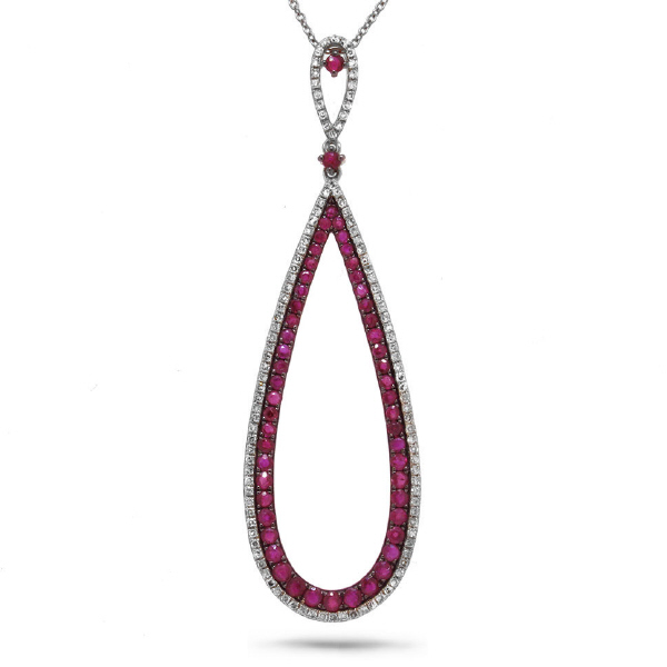 0.36ct Diamond & 1.31ct Ruby 14k White Gold Pendant Necklace