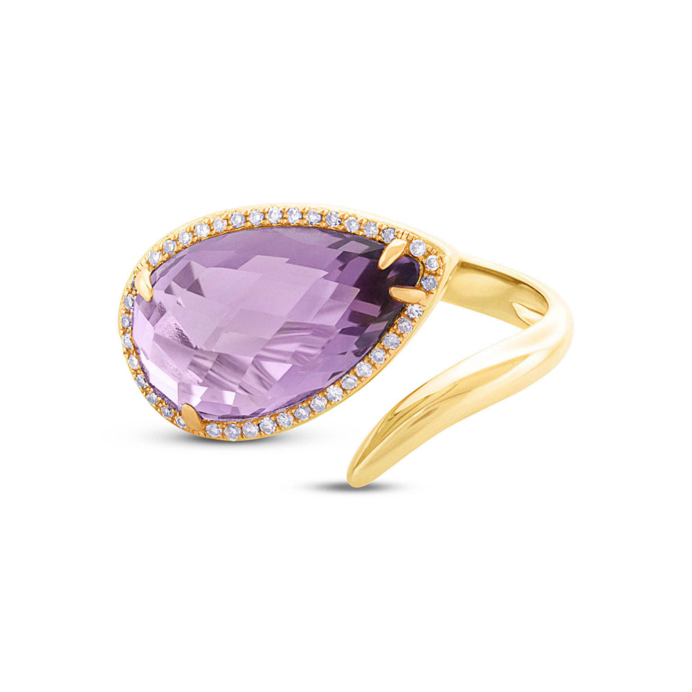 0.15ct Diamond & 7.00ct Amethyst 14k Yellow Gold Ring