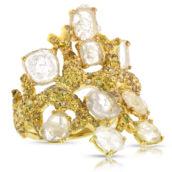 2.67ct 18k Yellow Gold Fancy Color Diamond Ring