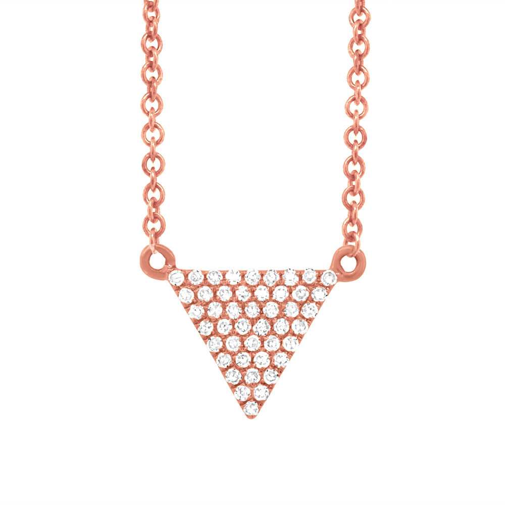 0.13ct 14k Rose Gold Diamond Pave Triangle Necklace