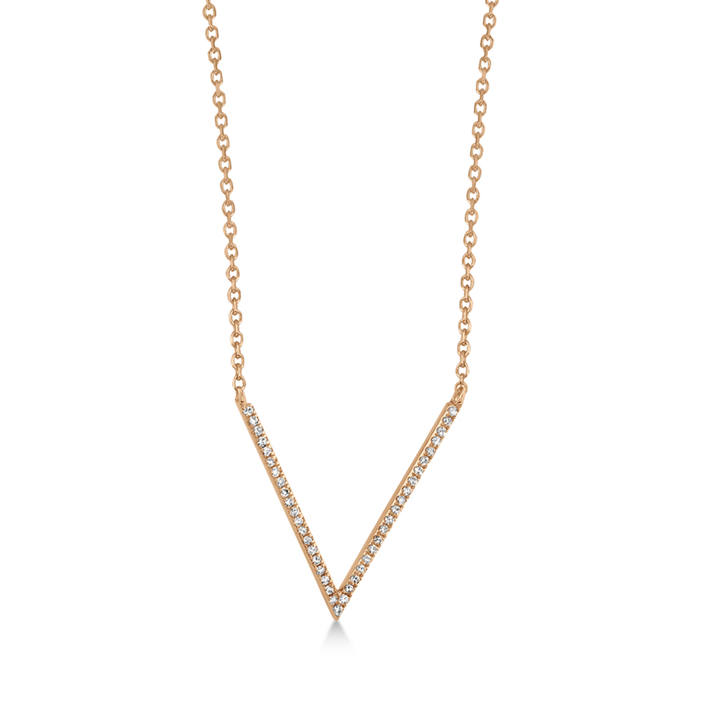 Diamond Pave V Pendant Necklace 14k Rose Gold (0.12ct)