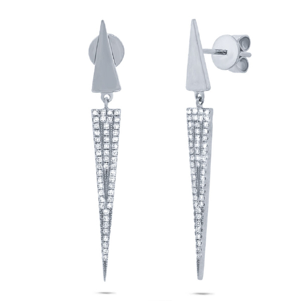 0.22ct 14k White Gold Diamond Pave Triangle Earrings