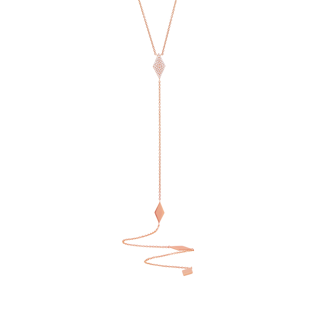 0.14ct 14k Rose Gold Diamond Pave Lariat Necklace