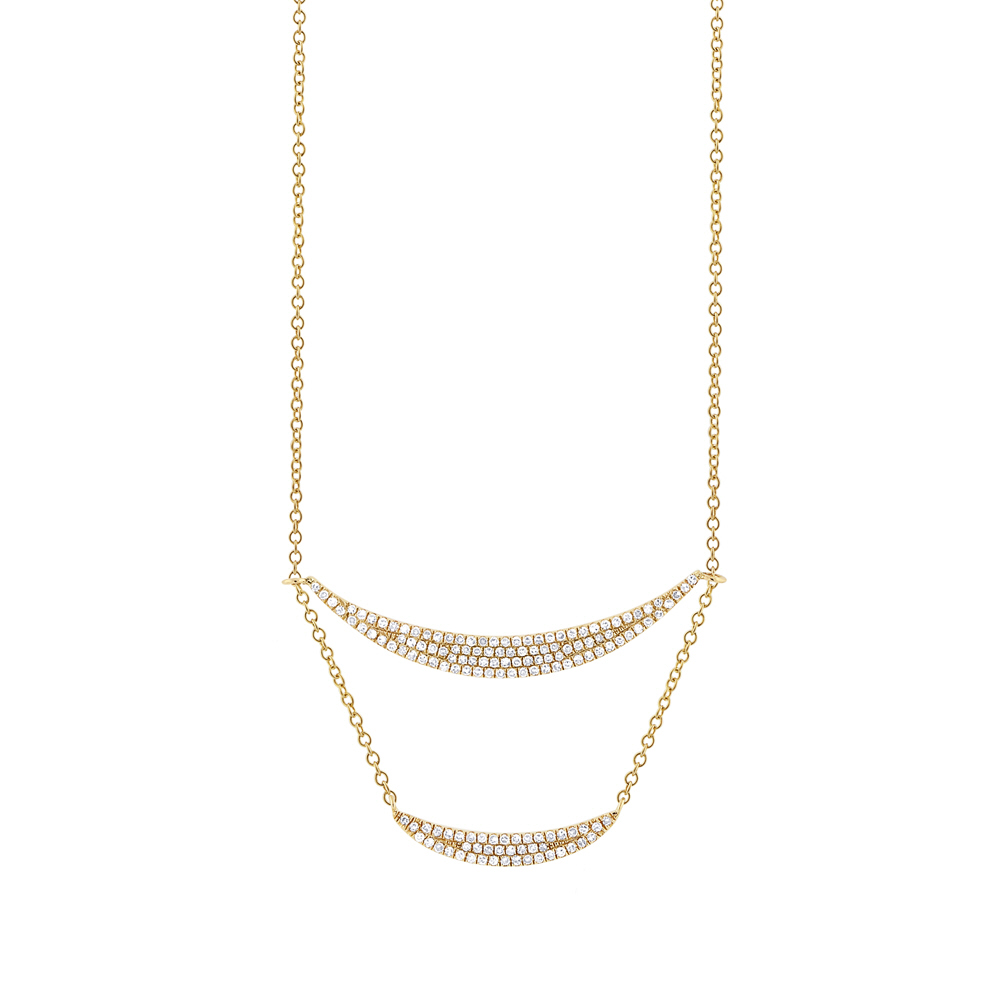 0.36ct 14k Yellow Gold Diamond Pave Double Crescent Necklace