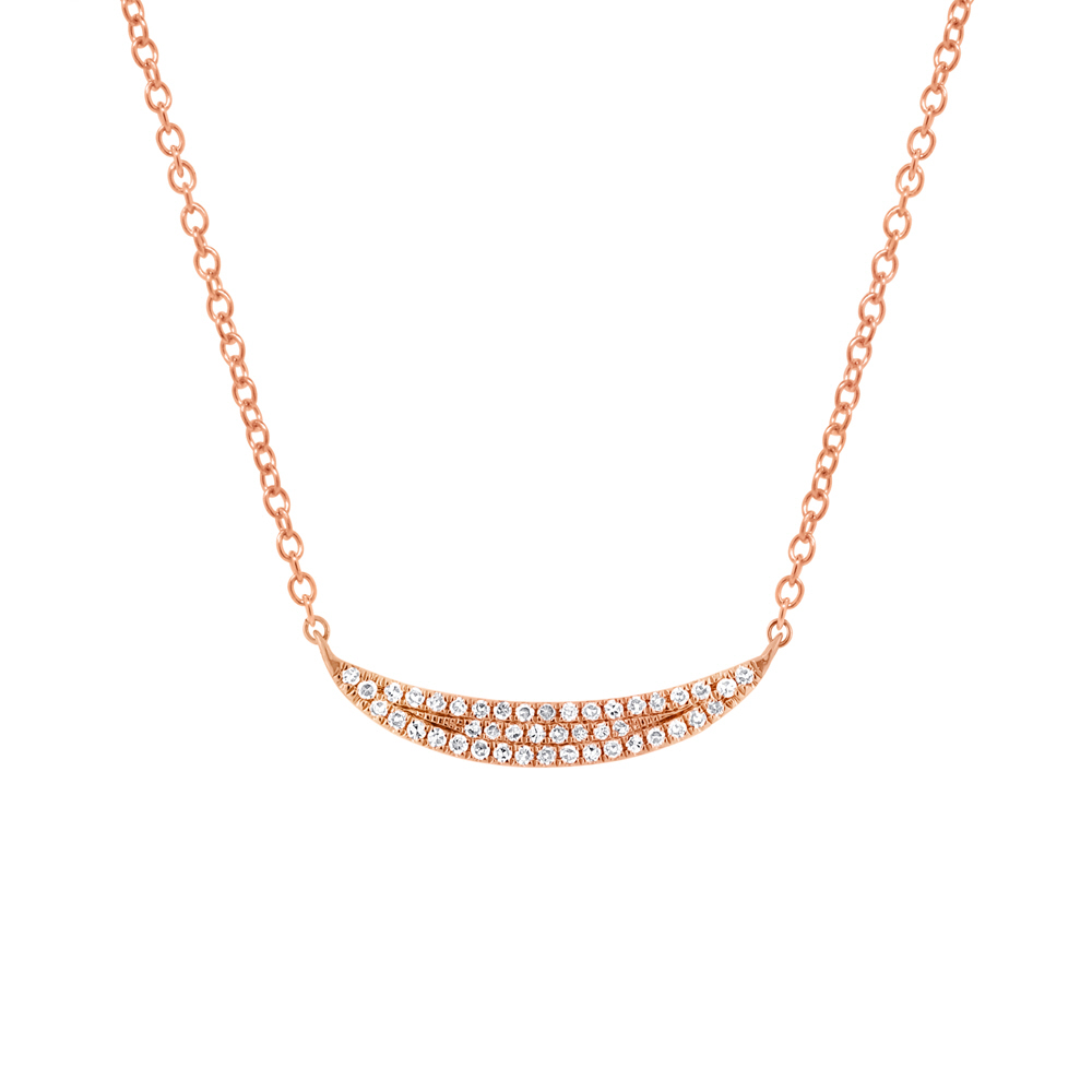 0.11ct 14k Rose Gold Diamond Pave Crescent Necklace