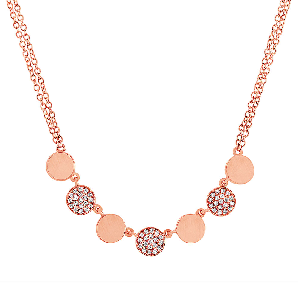 0.16ct 14k Rose Gold Diamond Pave Circle Necklace